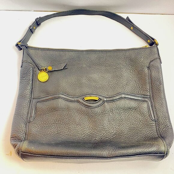 T Tahari Black Leather Shoulder Bag With Gold Accents & Adjustable Strap - Picture 1 of 16